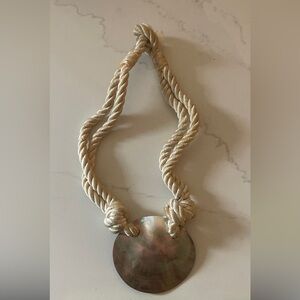 Elegant Shell Pendant Rope Necklace and Pierced Earring Set Vintage